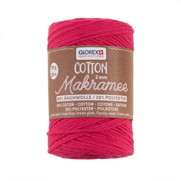 Makramee Cotton 2mm 250g neon pink, 80% Coton, 20% Vis. - Kidis Art