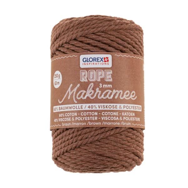 Makramee Rope 3mm 250g gedreht braun, 60% Cotton, 40% Viskose - Kidis Art
