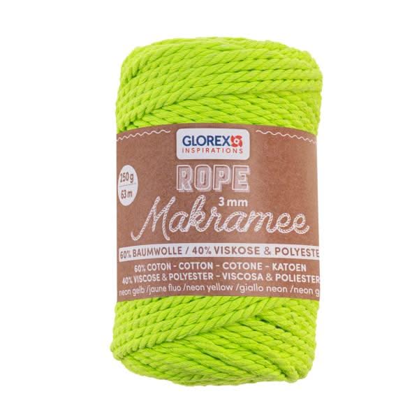 Makramee Rope 3mm 250g gedreht neon gelb, 60% Cotton 40% Vis. - Kidis Art
