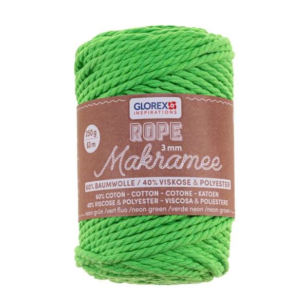 Makramee Rope 3mm 250g gedreht neon grün, 60% Coton, 40% Vis. - Kidis Art