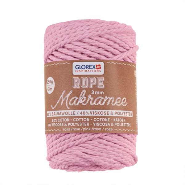 Makramee Rope 3mm 250g gedreht rosa, 60% Cotton, 40% Viskose - Kidis Art