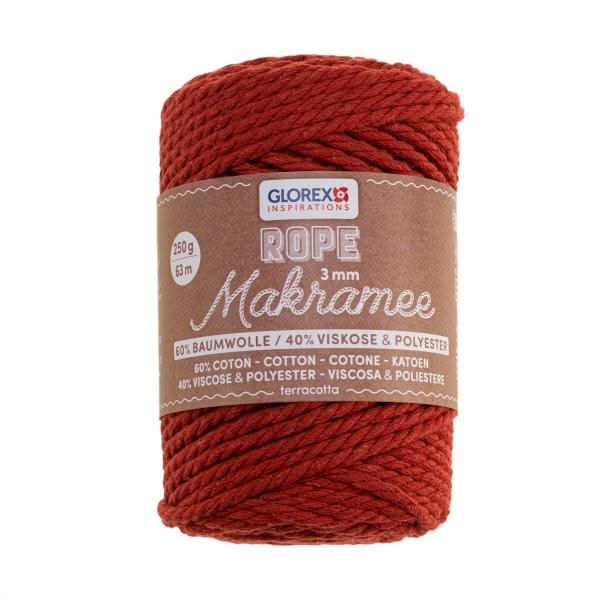 Makramee Rope 3mm 250g gedreht terracotta,60% Cotton,40% Vis. - Kidis Art