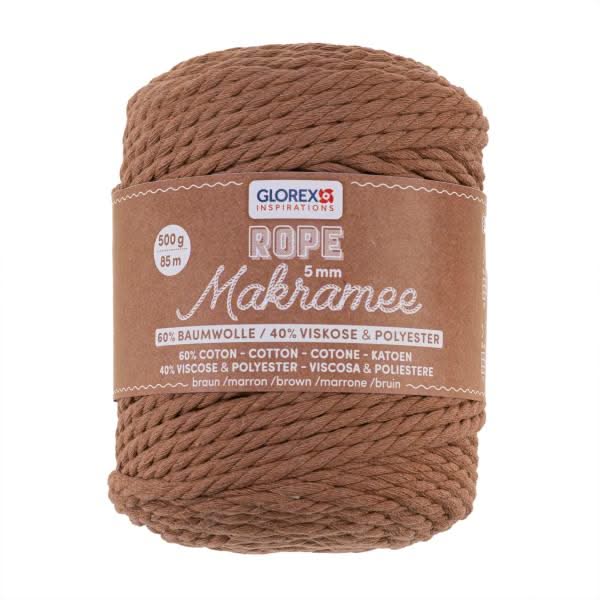 Makramee Rope 5mm 500g gedreht braun, 60% Cotton, 40% Viskose - Kidis Art
