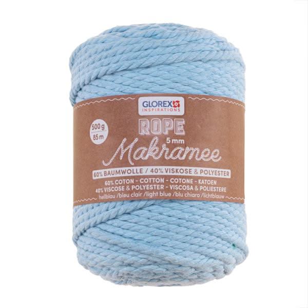 Makramee Rope 5mm 500g gedreht hellblau, 60% Cotton, 40% Vis. - Kidis Art