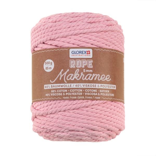 Makramee Rope 5mm 500g gedreht rosa, 60% Cotton, 40% Viskose - Kidis Art
