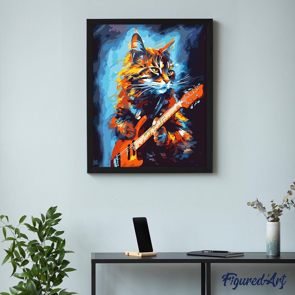 Malen nach Zahlen 40x50cm auf Keilrahmen gespannt Figured’Art Abstrakte Rocker Katze - Kidis Art