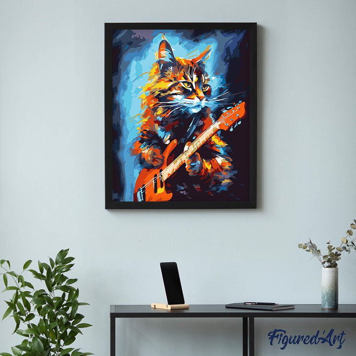 Malen nach Zahlen 40x50cm auf Keilrahmen gespannt Figured’Art Abstrakte Rocker Katze - Kidis Art