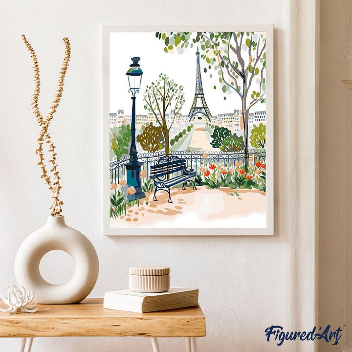 Malen nach Zahlen 40x50cm auf Keilrahmen gespannt Figured’Art Aquarell Jardin de Paris - Kidis Art