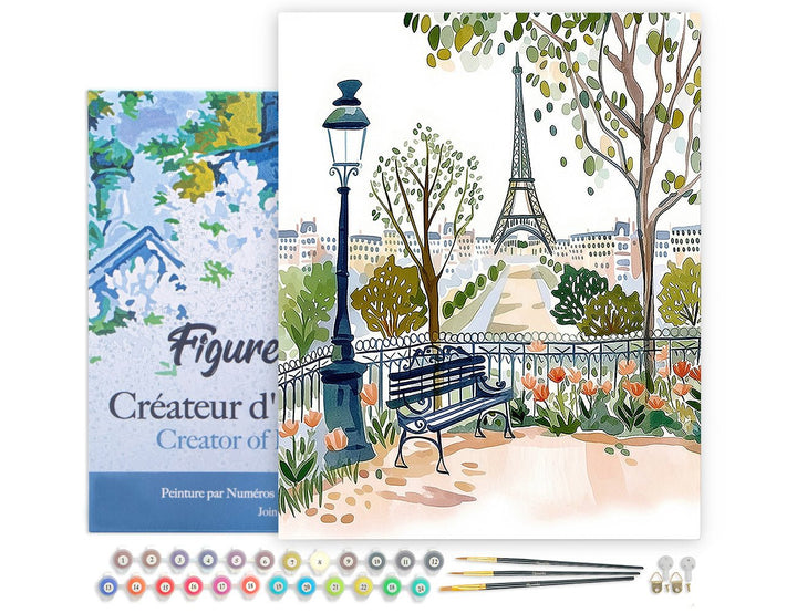 Malen nach Zahlen 40x50cm auf Keilrahmen gespannt Figured’Art Aquarell Jardin de Paris - Kidis Art