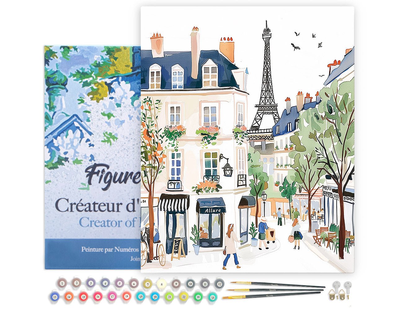 Malen nach Zahlen 40x50cm auf Keilrahmen gespannt Figured’Art Aquarell Rue de Paris - Kidis Art