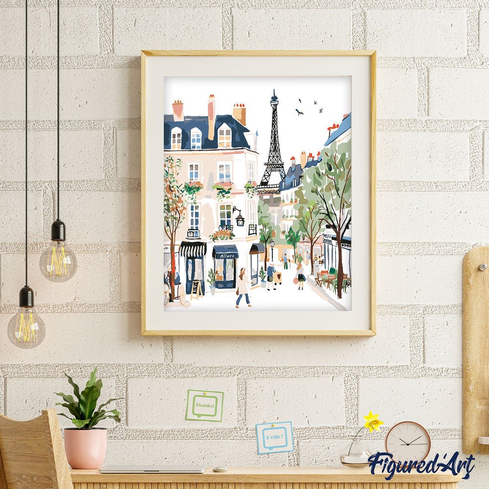 Malen nach Zahlen 40x50cm auf Keilrahmen gespannt Figured’Art Aquarell Rue de Paris - Kidis Art