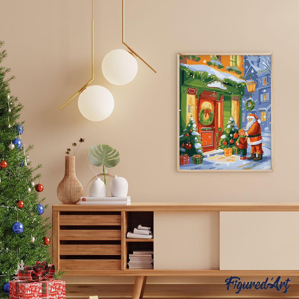 Malen nach Zahlen 40x50cm auf Keilrahmen gespannt Figured’Art Begegnung mit dem Weihnachtsmann 2 - Kidis Art