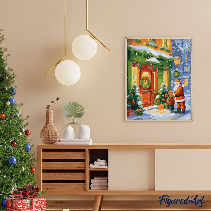 Malen nach Zahlen 40x50cm auf Keilrahmen gespannt Figured’Art Begegnung mit dem Weihnachtsmann 2 - Kidis Art
