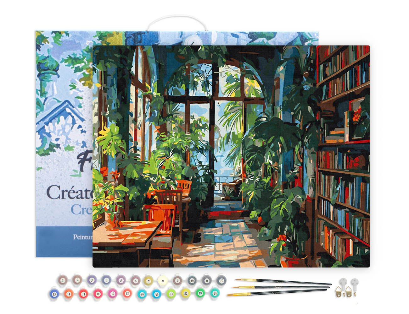 Malen nach Zahlen 40x50cm auf Keilrahmen gespannt Figured’Art Bibliothek im Gewächshaus - Kidis Art