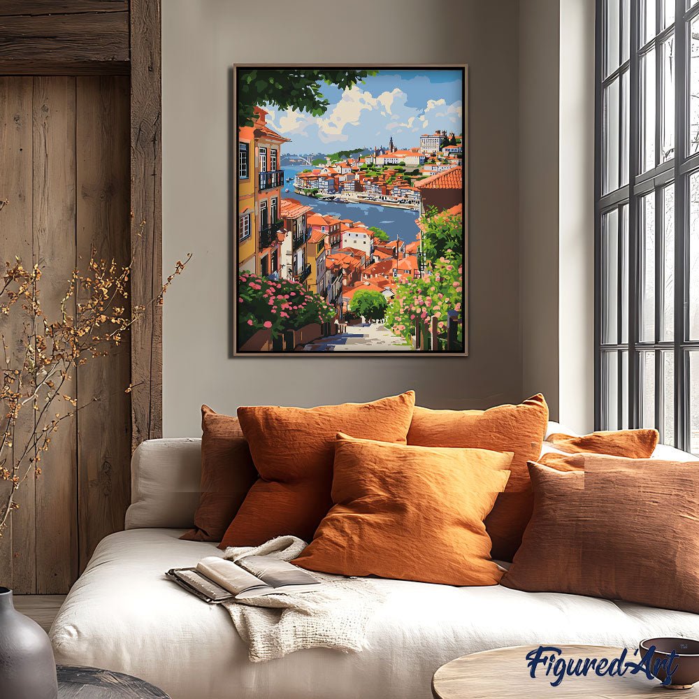 Malen nach Zahlen 40x50cm auf Keilrahmen gespannt Figured’Art Blick auf den Fluss in Porto - Kidis Art
