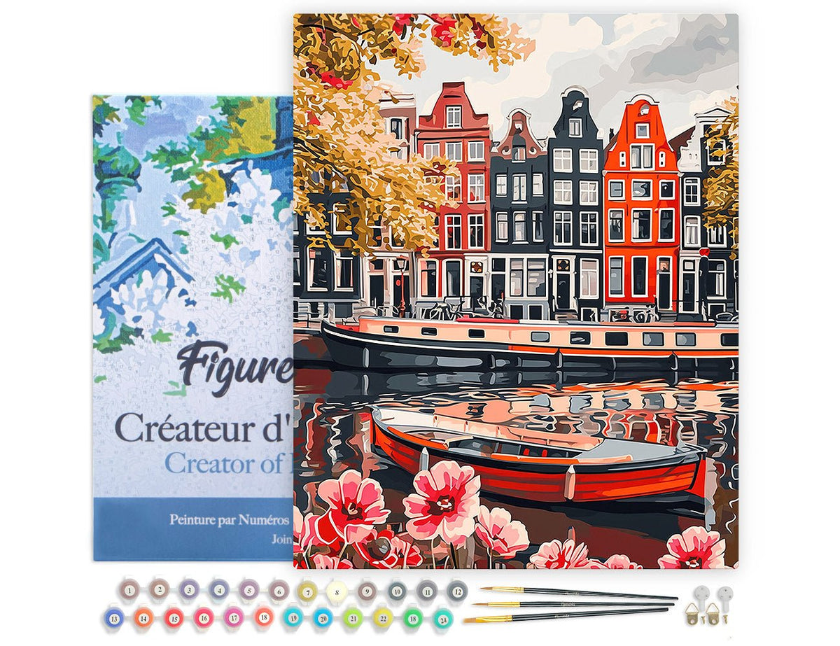Malen nach Zahlen 40x50cm auf Keilrahmen gespannt Figured’Art Blick auf den Kanal in Amsterdam - Kidis Art