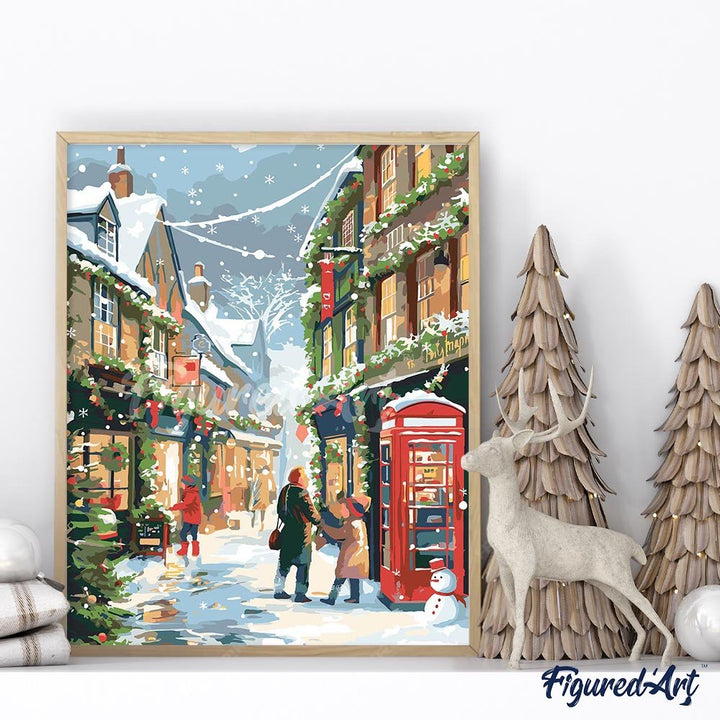 Malen nach Zahlen 40x50cm auf Keilrahmen gespannt Figured’Art Britische Weihnachtsstraße - Kidis Art