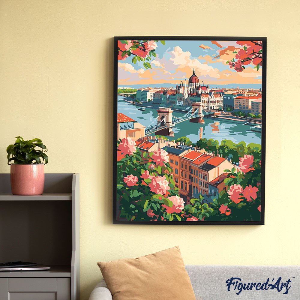 Malen nach Zahlen 40x50cm auf Keilrahmen gespannt Figured’Art Budapest in voller Blüte - Kidis Art