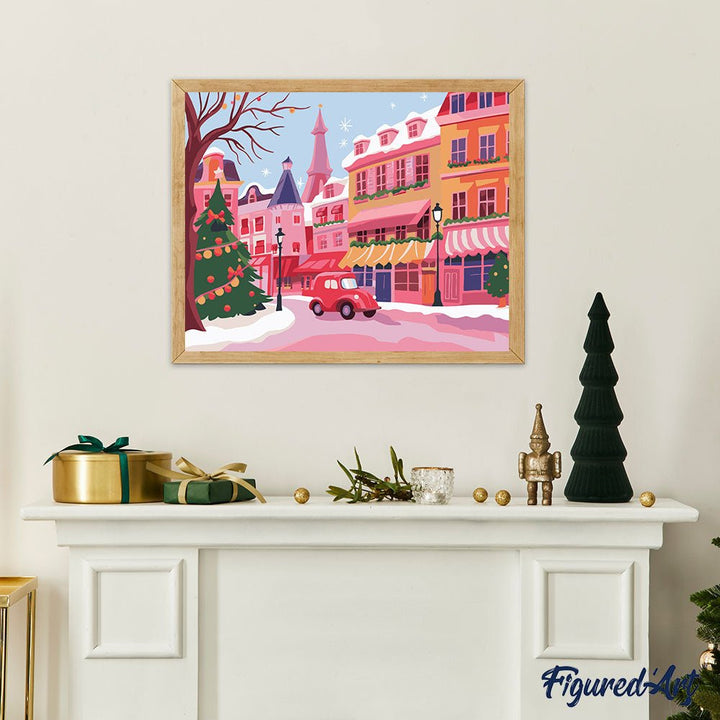 Malen nach Zahlen 40x50cm auf Keilrahmen gespannt Figured’Art Bunte Weihnachtsstadt - Kidis Art
