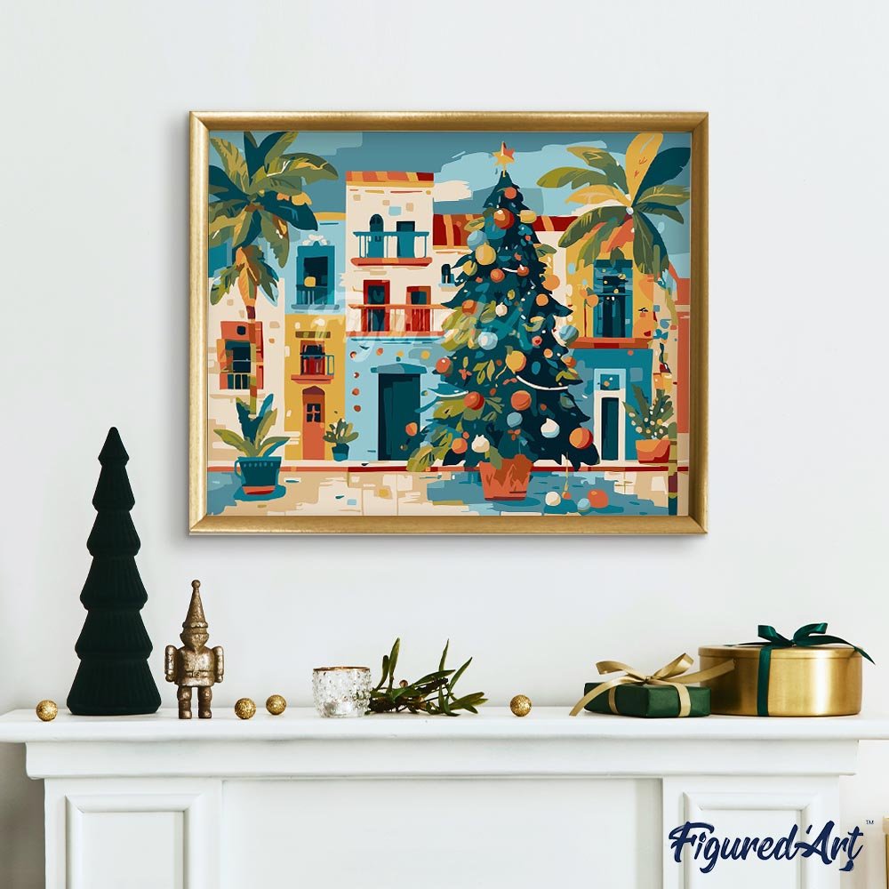 Malen nach Zahlen 40x50cm auf Keilrahmen gespannt Figured’Art Bunter Weihnachtsplatz - Kidis Art