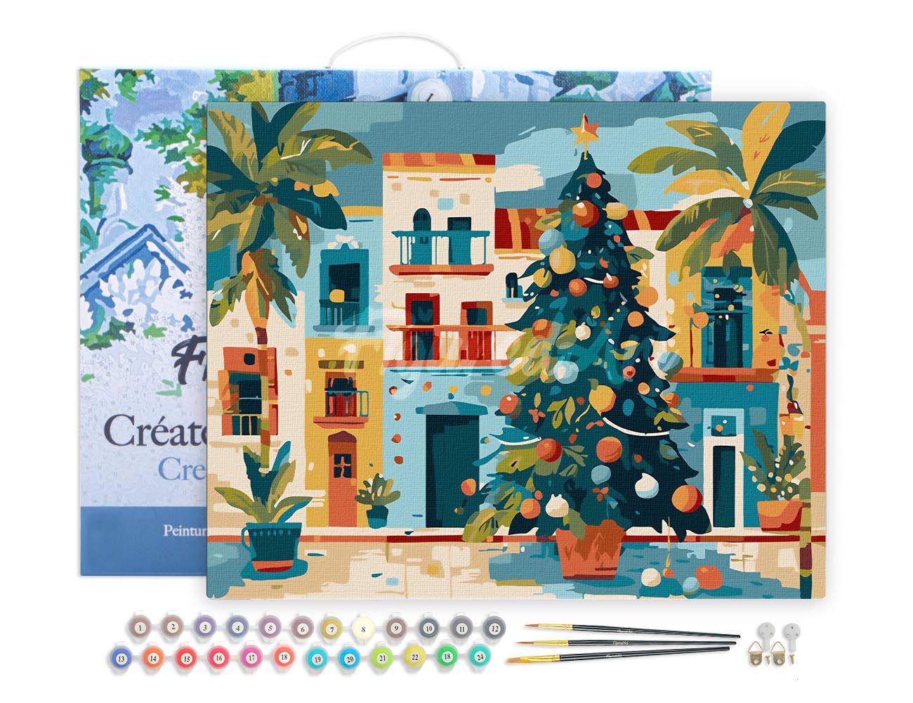 Malen nach Zahlen 40x50cm auf Keilrahmen gespannt Figured’Art Bunter Weihnachtsplatz - Kidis Art