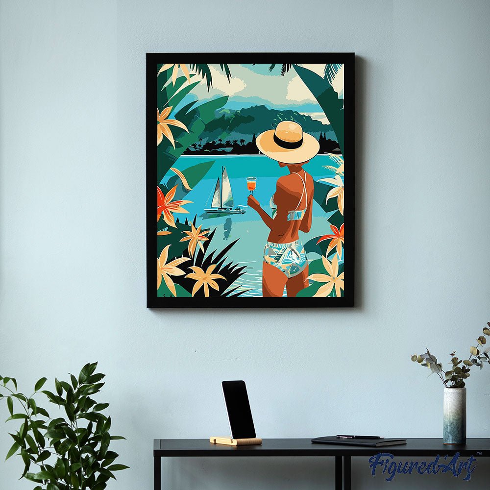 Malen nach Zahlen 40x50cm auf Keilrahmen gespannt Figured’Art Dame und Ozean - Kidis Art