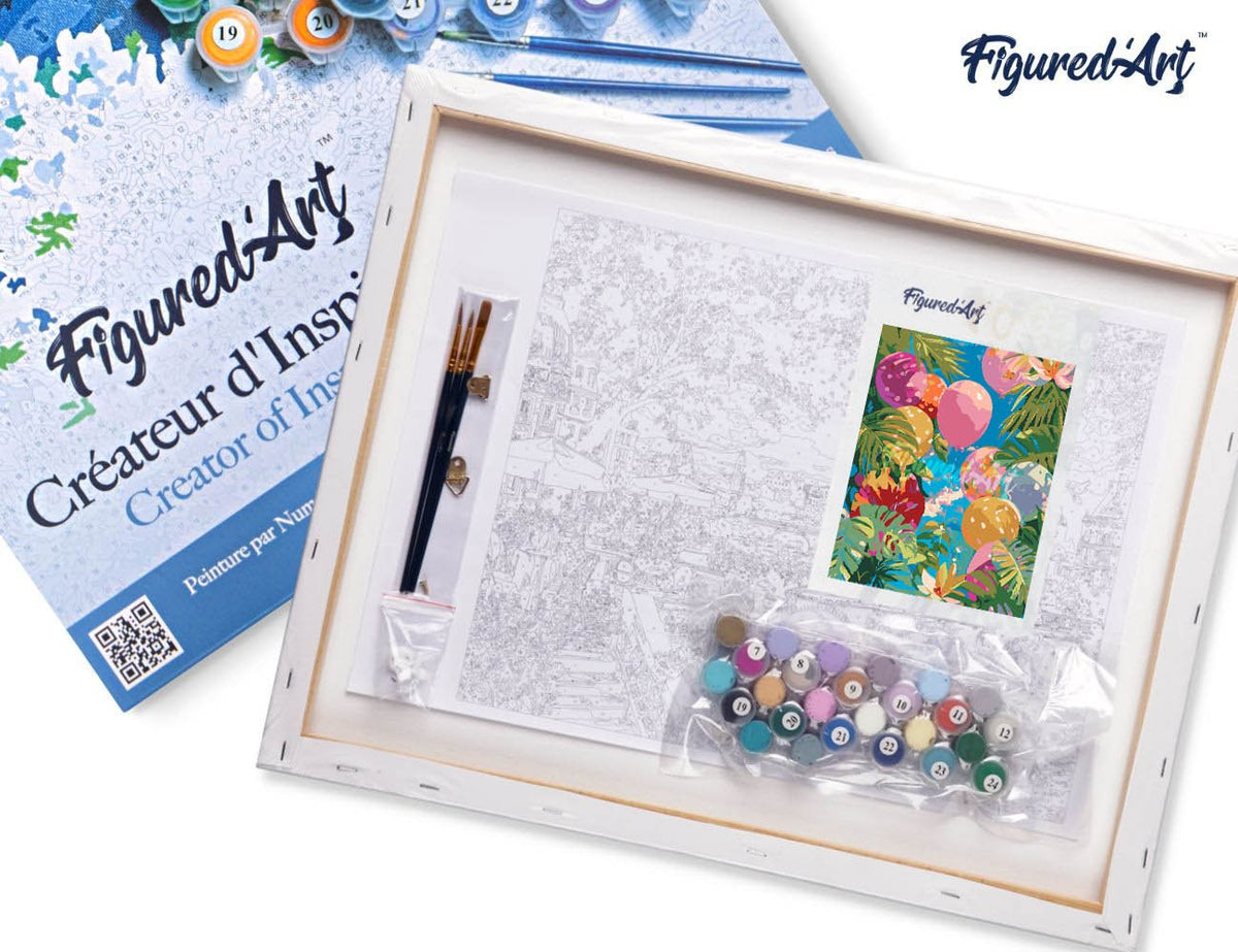Malen nach Zahlen 40x50cm auf Keilrahmen gespannt Figured’Art Dschungel-Ballons - Kidis Art