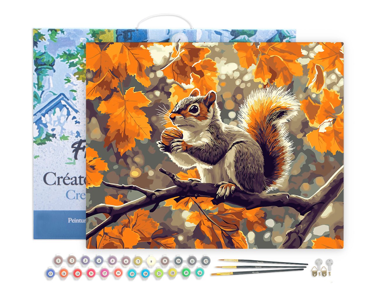 Malen nach Zahlen 40x50cm auf Keilrahmen gespannt Figured’Art Eichhörnchen im Herbst - Kidis Art