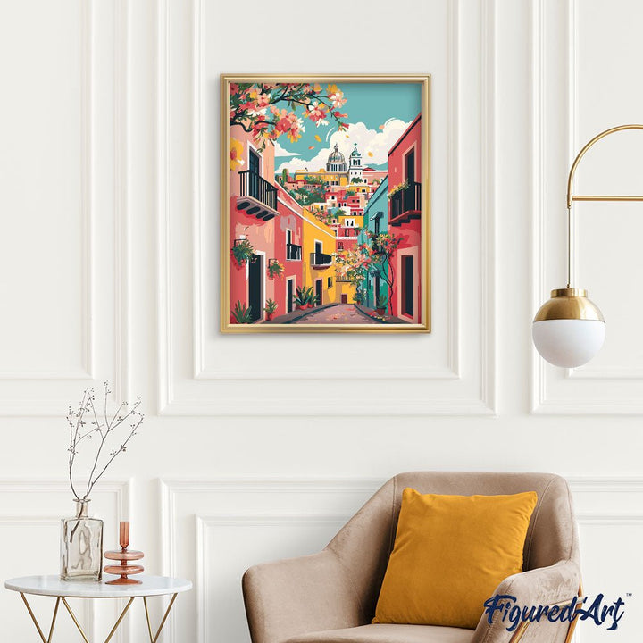 Malen nach Zahlen 40x50cm auf Keilrahmen gespannt Figured’Art Farbenfrohe mediterrane Gasse - Kidis Art