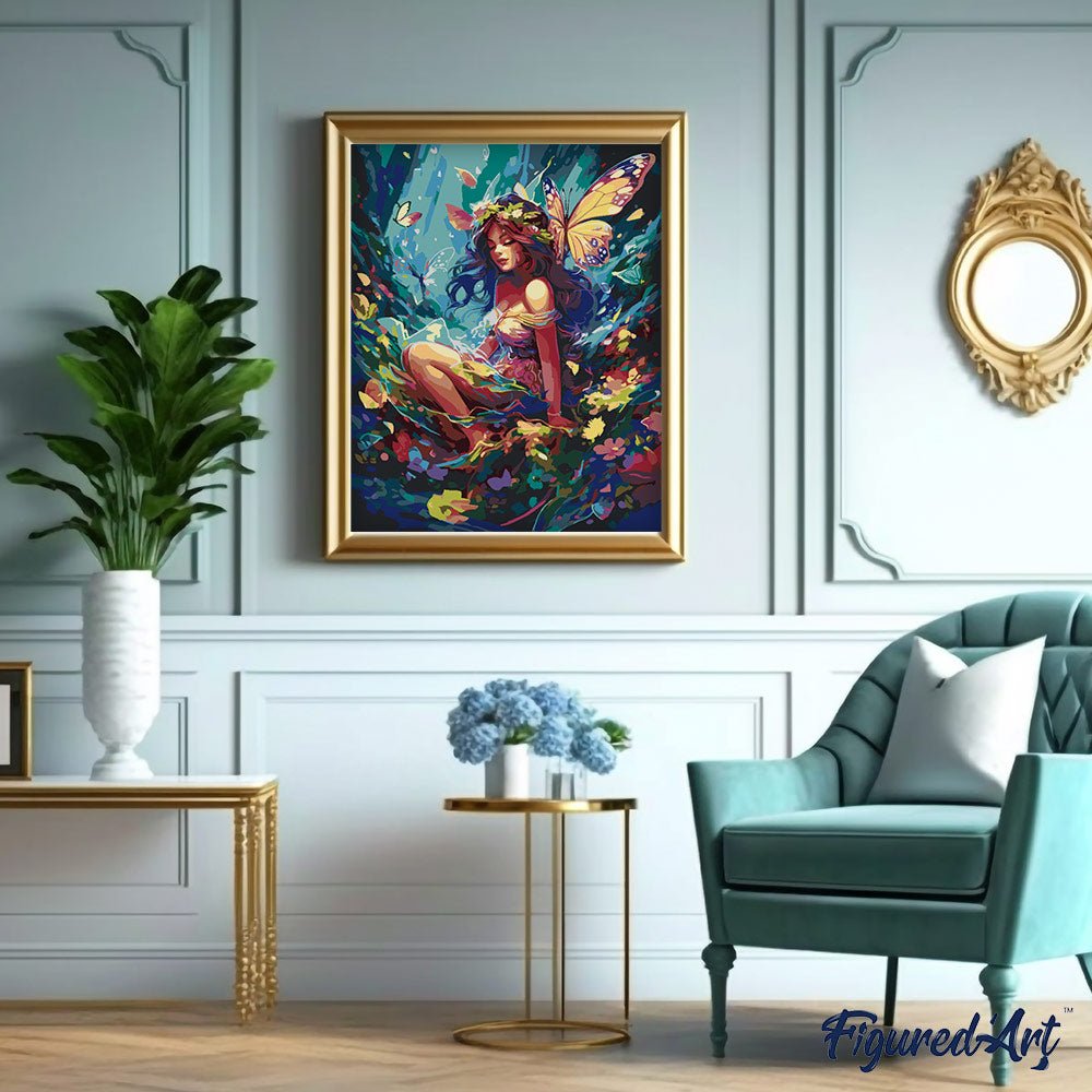 Malen nach Zahlen 40x50cm auf Keilrahmen gespannt Figured’Art Fee und Schmetterlinge - Kidis Art