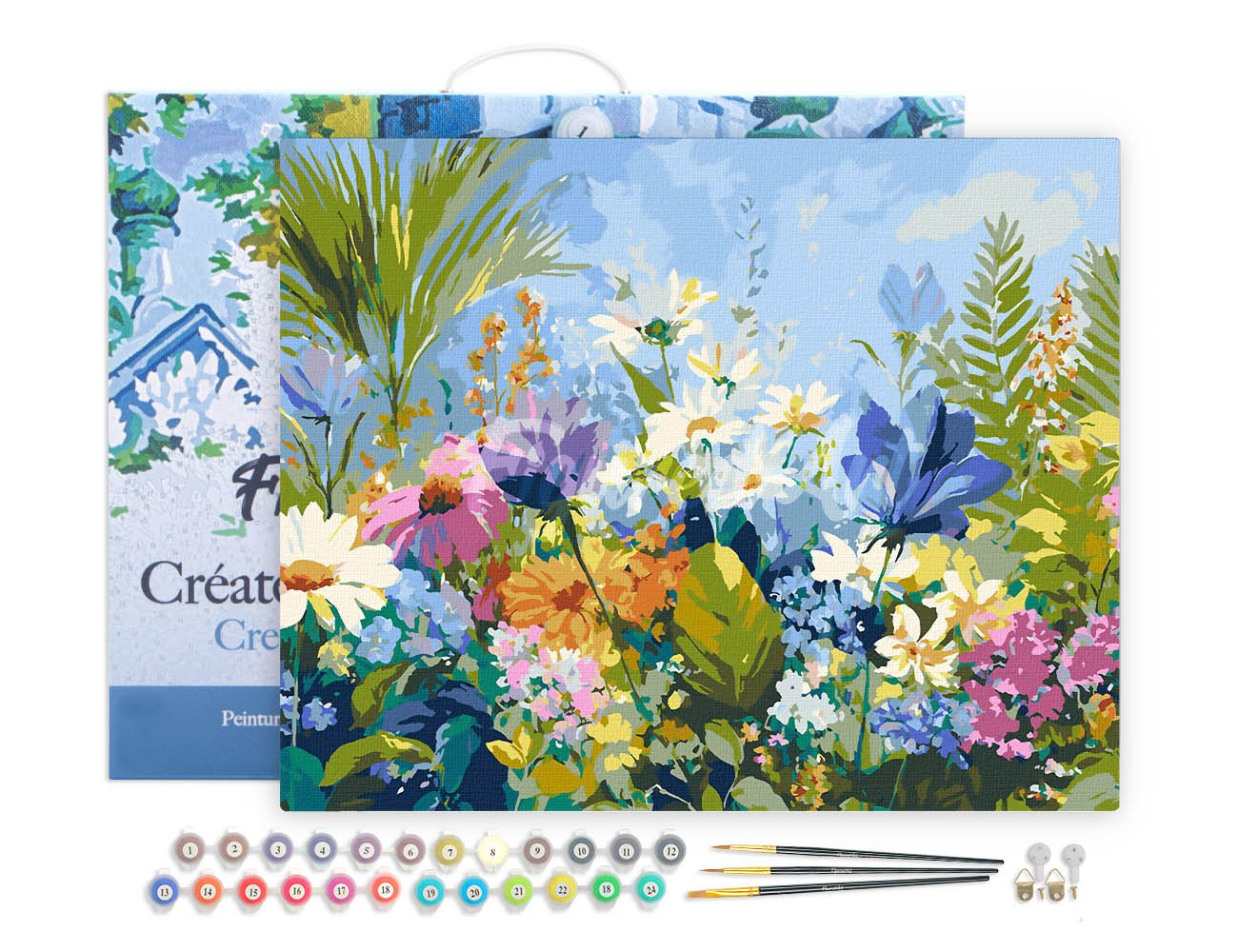 Malen nach Zahlen 40x50cm auf Keilrahmen gespannt Figured’Art Feld voller bunter Blumen - Kidis Art