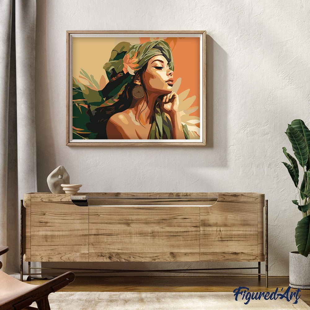 Malen nach Zahlen 40x50cm auf Keilrahmen gespannt Figured’Art Frau im Afrikanischen Turban - Kidis Art