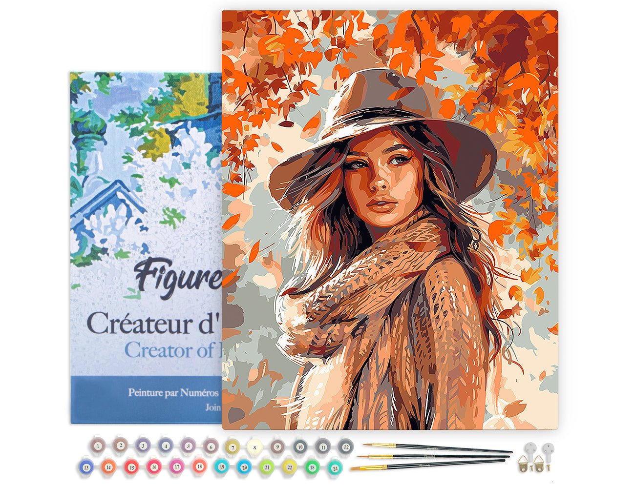 Malen nach Zahlen 40x50cm auf Keilrahmen gespannt Figured’Art Frau im Herbstwind - Kidis Art