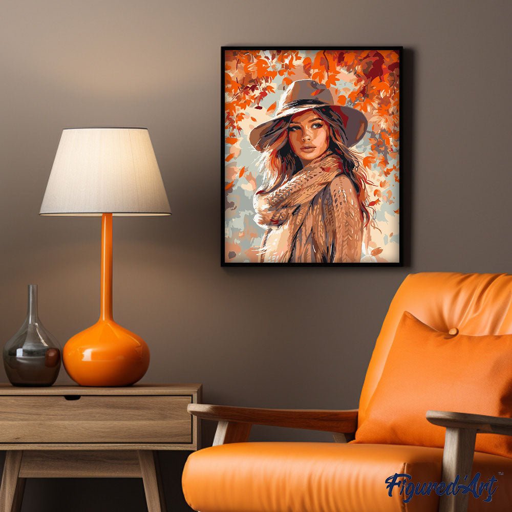 Malen nach Zahlen 40x50cm auf Keilrahmen gespannt Figured’Art Frau im Herbstwind - Kidis Art