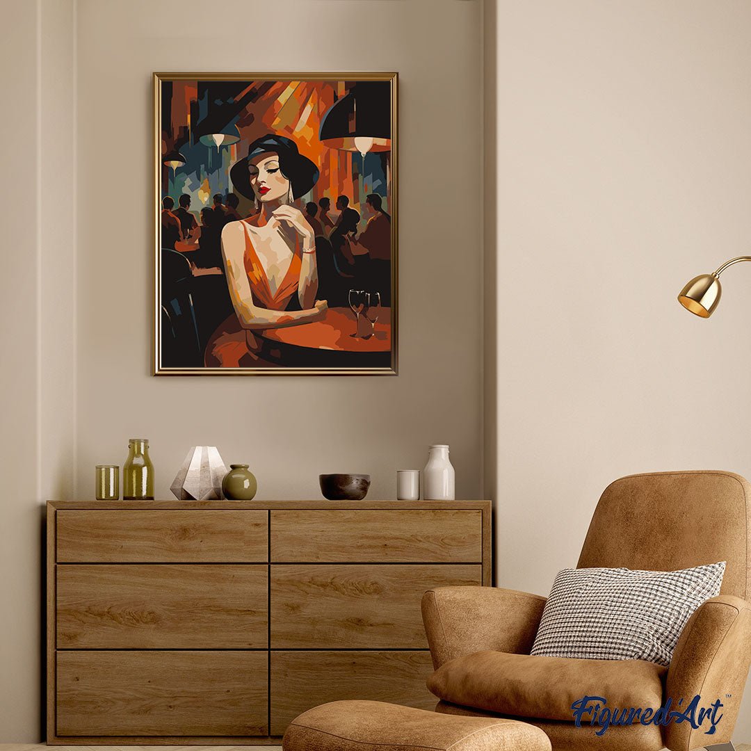 Malen nach Zahlen 40x50cm auf Keilrahmen gespannt Figured’Art Frau in einem Art-Déco-Club - Kidis Art