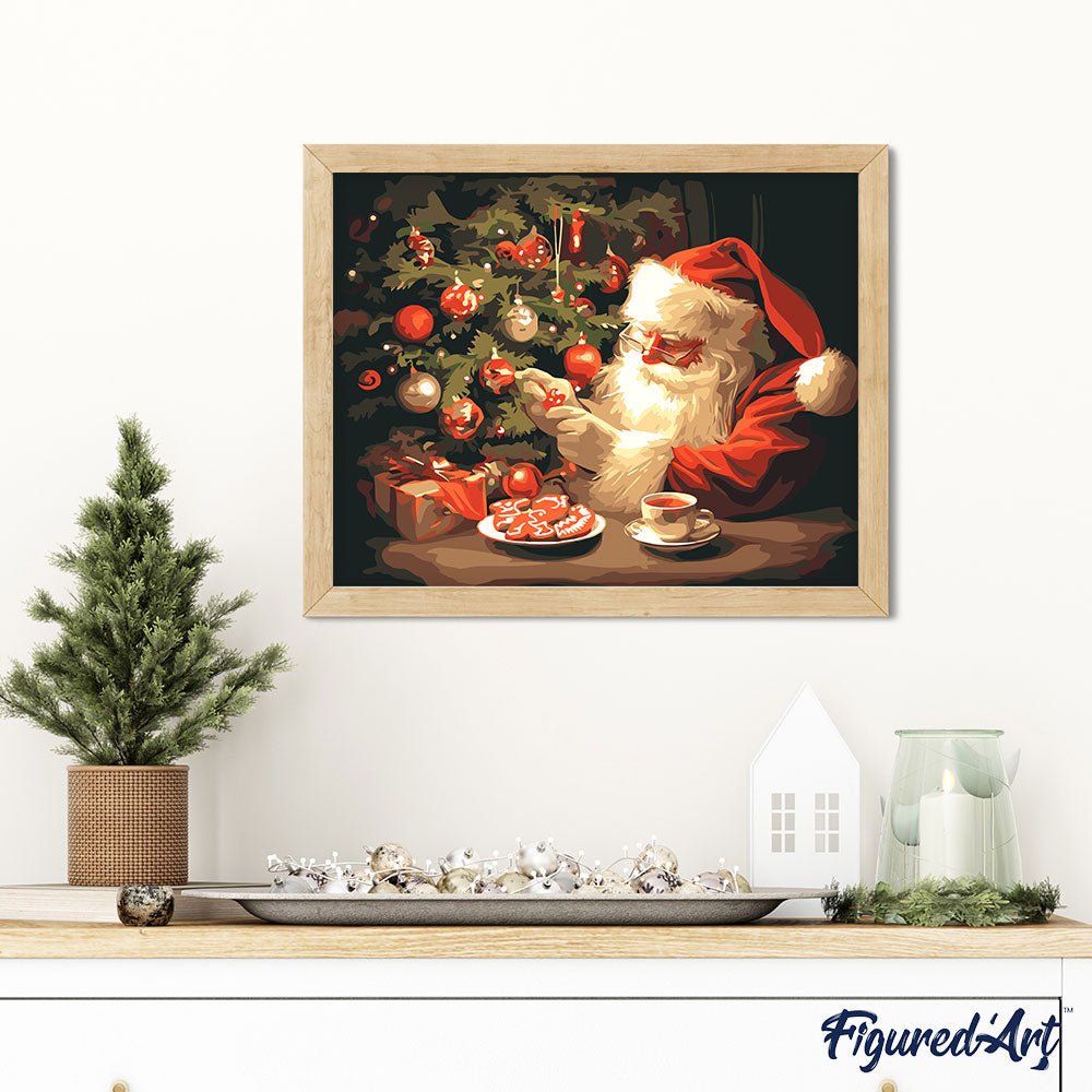 Malen nach Zahlen 40x50cm auf Keilrahmen gespannt Figured’Art Fröhlicher Weihnachtsabend - Kidis Art