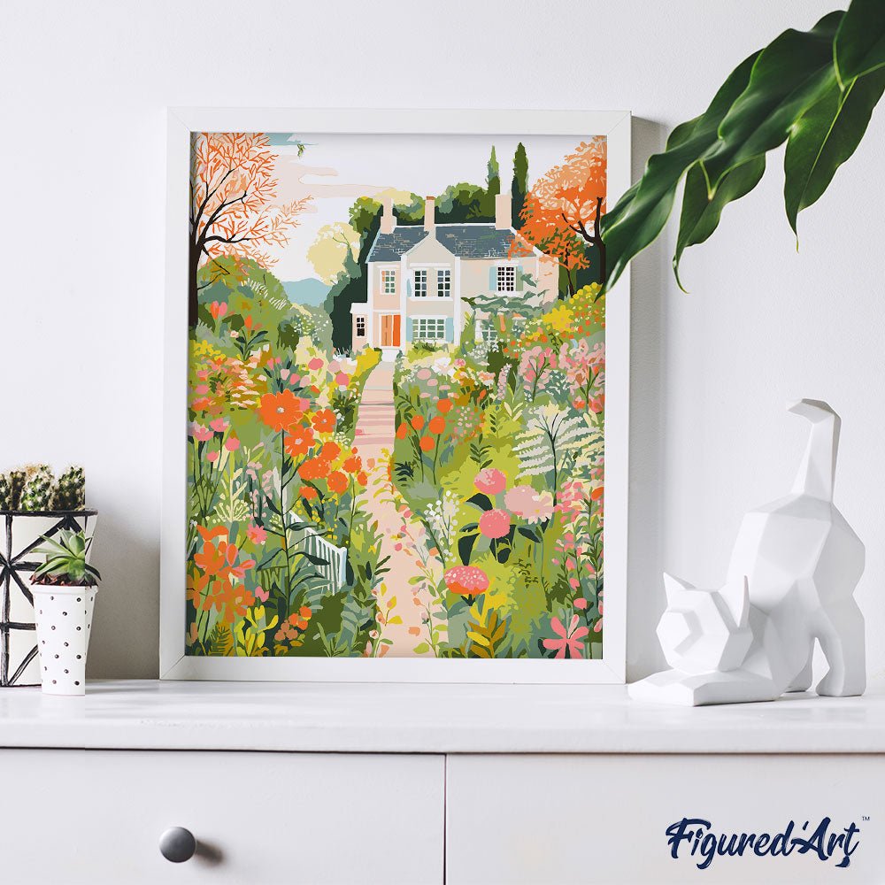 Malen nach Zahlen 40x50cm auf Keilrahmen gespannt Figured’Art Garten der Villa - Kidis Art