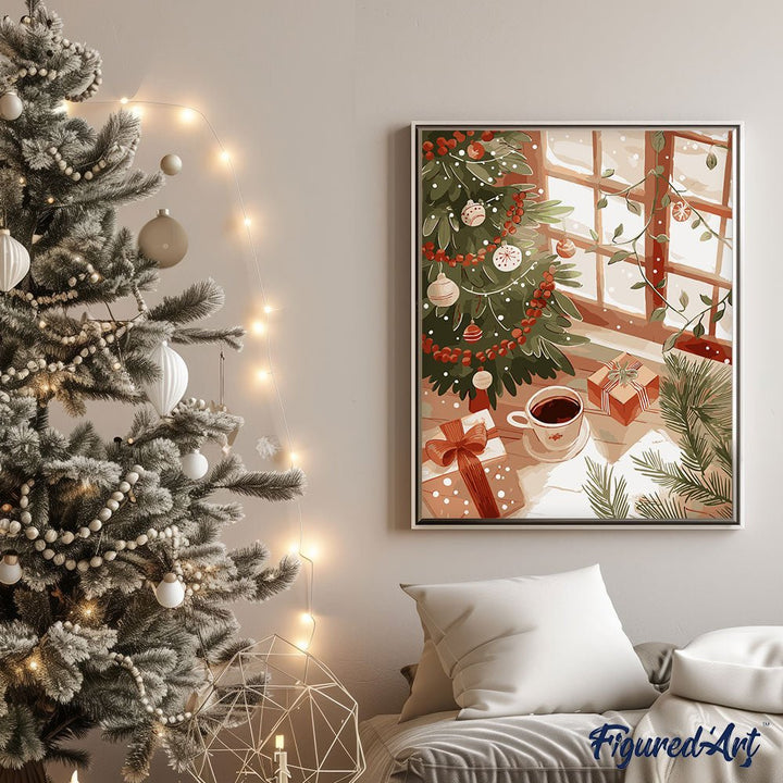 Malen nach Zahlen 40x50cm auf Keilrahmen gespannt Figured’Art Gemütlicher Weihnachtsmorgen - Kidis Art