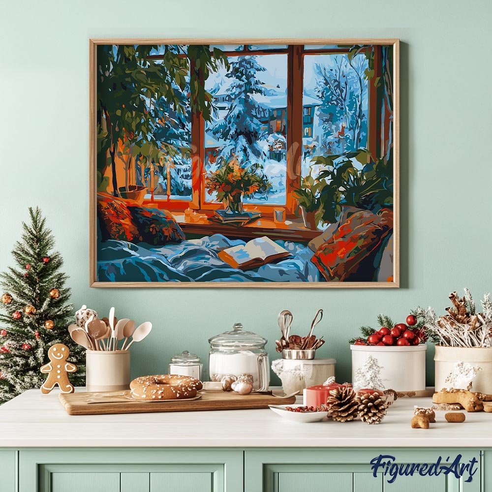 Malen nach Zahlen 40x50cm auf Keilrahmen gespannt Figured’Art Gemütlicher Winterabend - Kidis Art