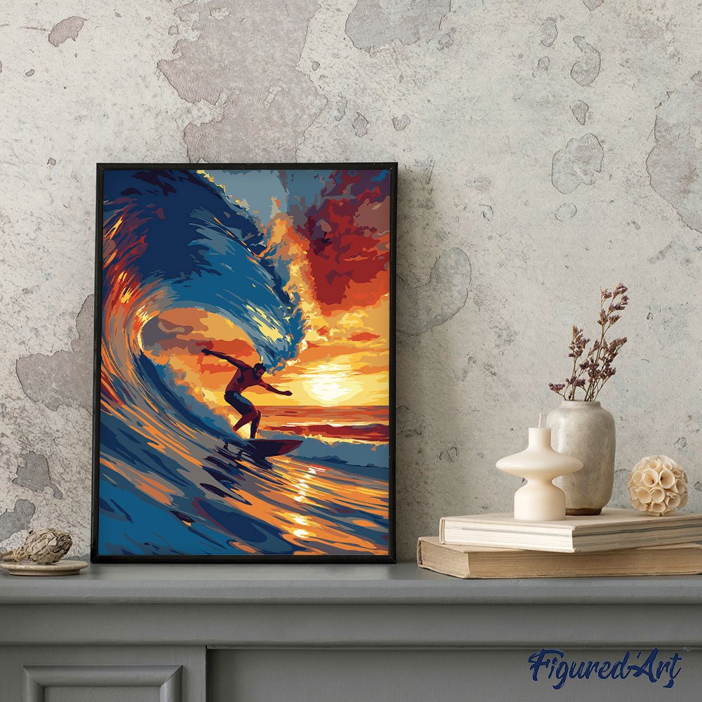 Malen nach Zahlen 40x50cm auf Keilrahmen gespannt Figured’Art Grosswellen-Surfen - Kidis Art