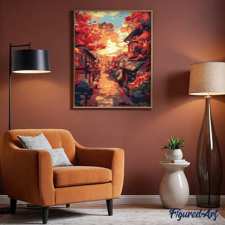 Malen nach Zahlen 40x50cm auf Keilrahmen gespannt Figured’Art Herbststraße in Kyoto - Kidis Art