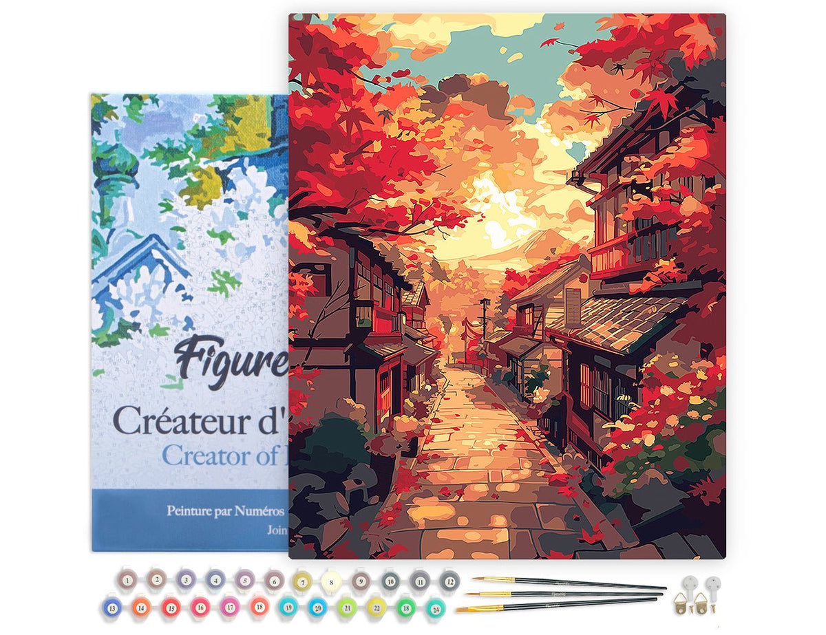 Malen nach Zahlen 40x50cm auf Keilrahmen gespannt Figured’Art Herbststraße in Kyoto - Kidis Art
