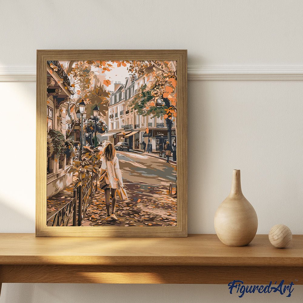 Malen nach Zahlen 40x50cm auf Keilrahmen gespannt Figured’Art Herbsttag in der Stadt - Kidis Art