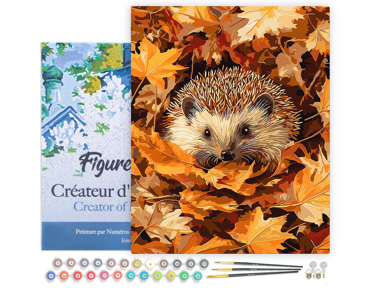 Malen nach Zahlen 40x50cm auf Keilrahmen gespannt Figured’Art Igel im Herbstlaub - Kidis Art
