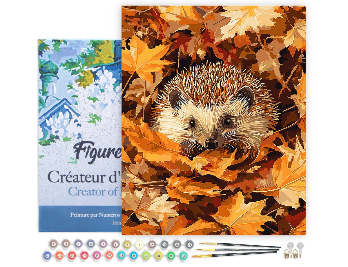Malen nach Zahlen 40x50cm auf Keilrahmen gespannt Figured’Art Igel im Herbstlaub - Kidis Art