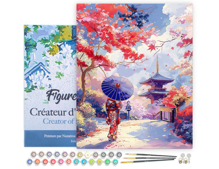 Malen nach Zahlen 40x50cm auf Keilrahmen gespannt Figured’Art Japanischer Garten im Herbst - Kidis Art