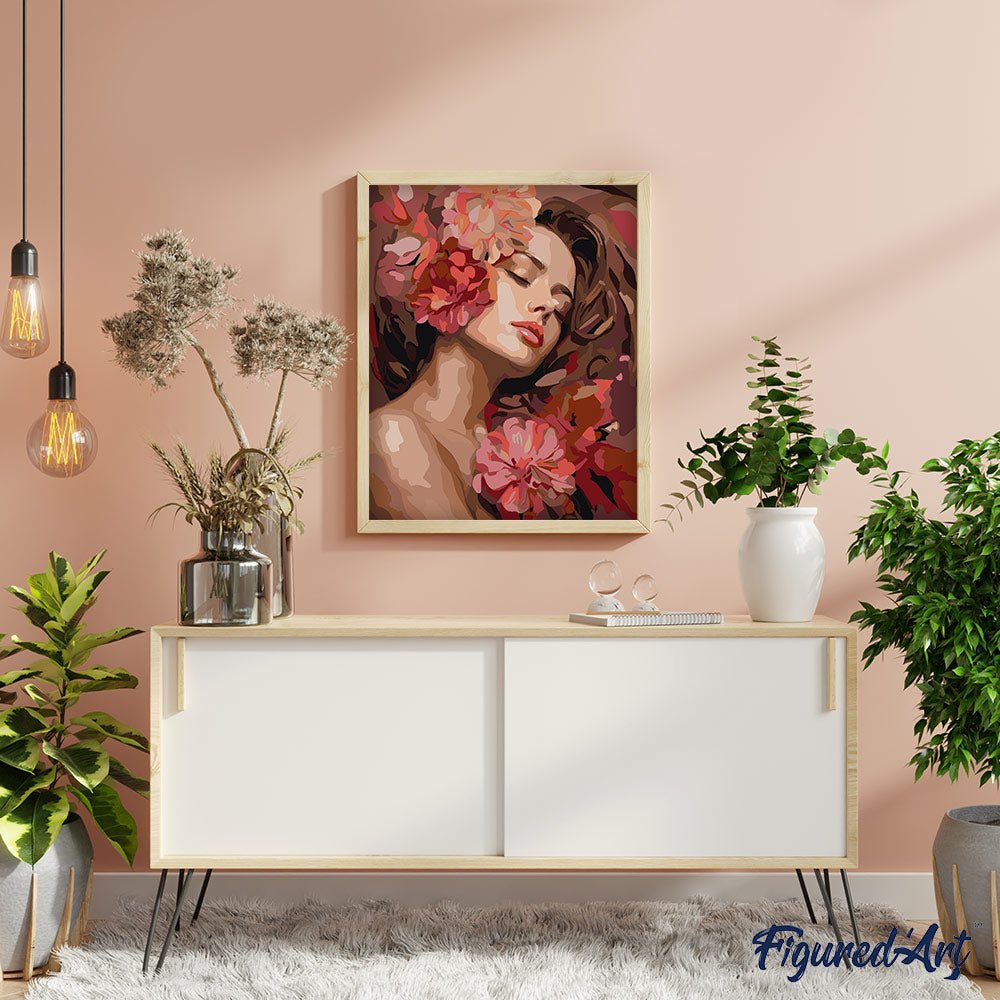 Malen nach Zahlen 40x50cm auf Keilrahmen gespannt Figured’Art Kamelien Schlafende Schönheit - Kidis Art