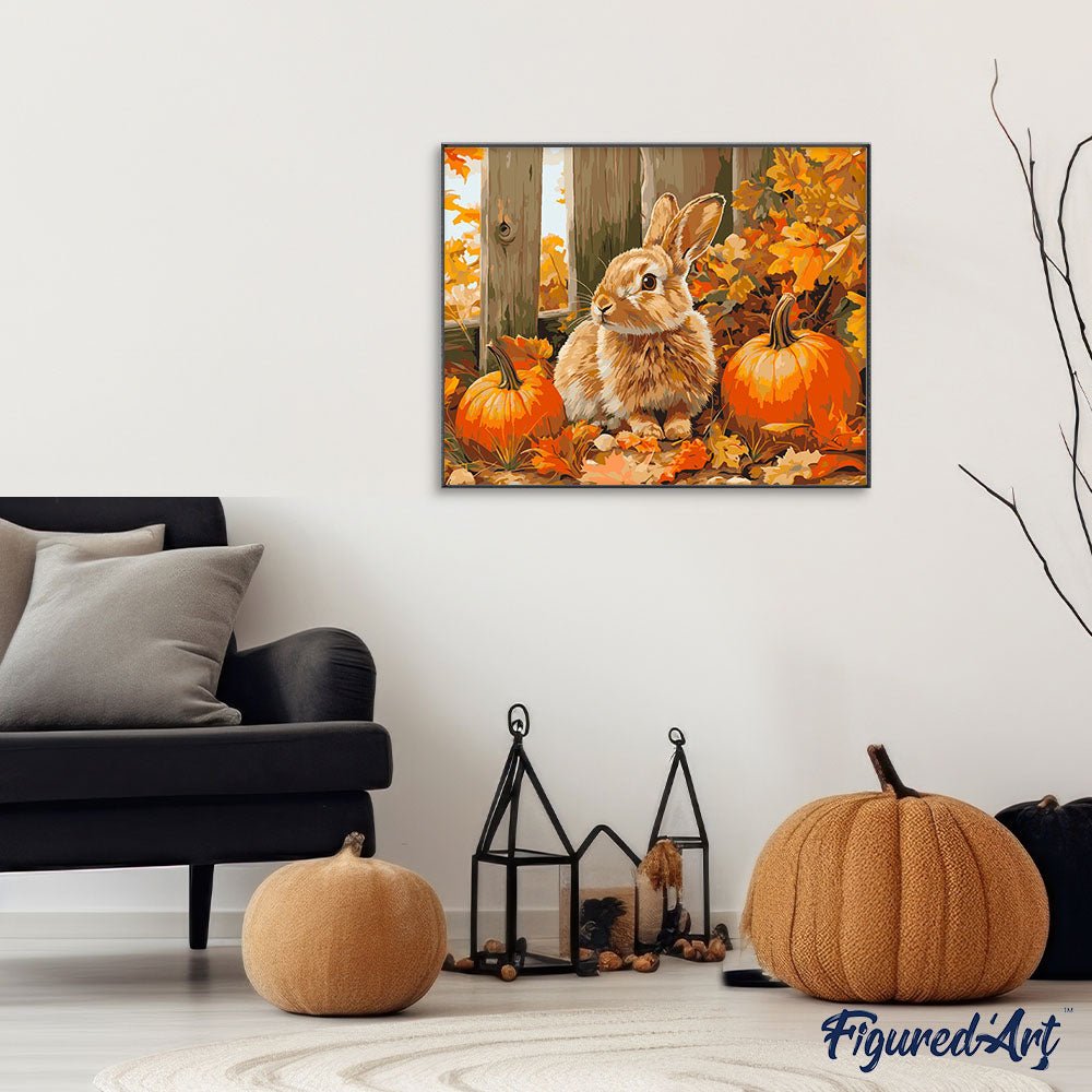 Malen nach Zahlen 40x50cm auf Keilrahmen gespannt Figured’Art Kaninchen und Kürbisse - Kidis Art