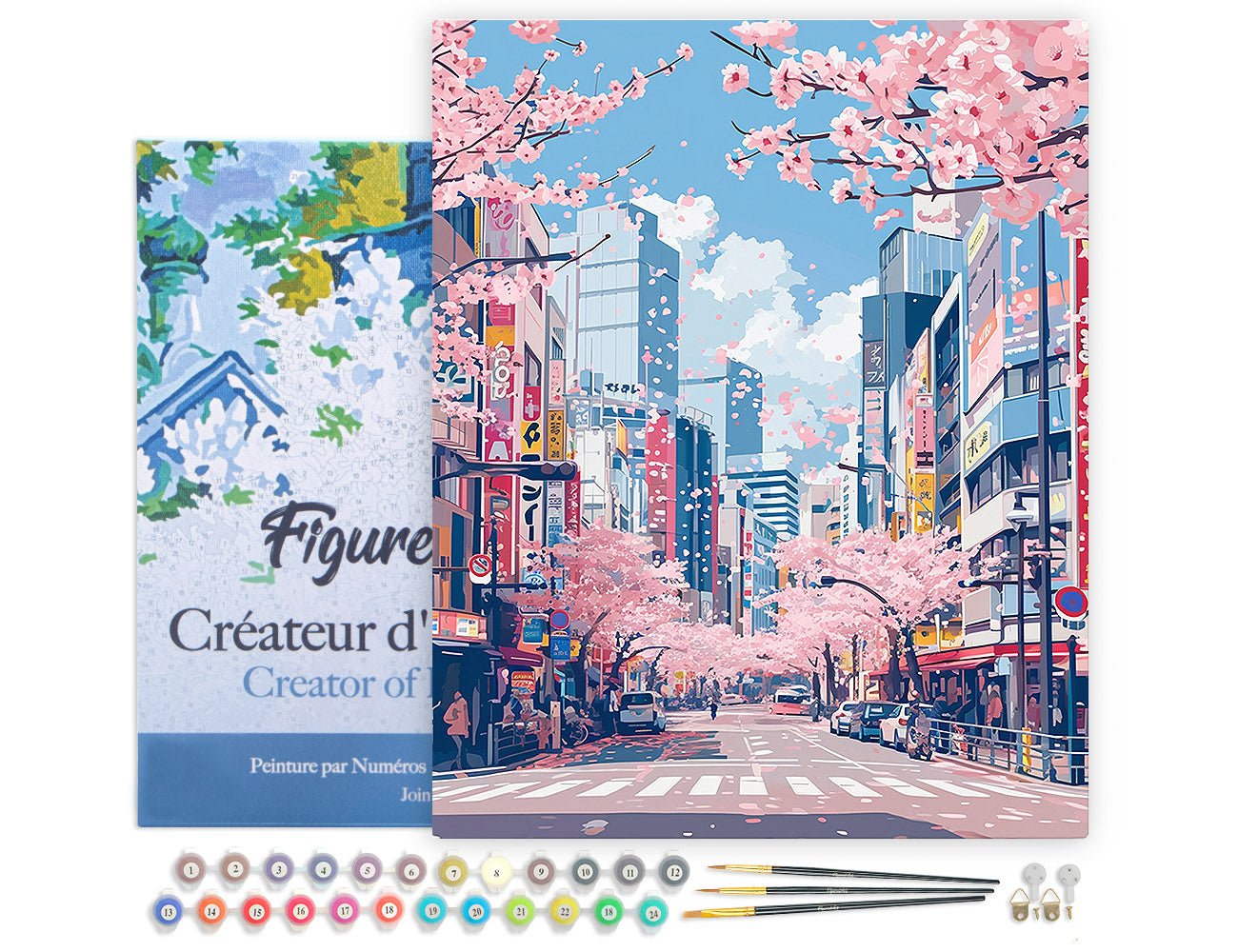 Malen nach Zahlen 40x50cm auf Keilrahmen gespannt Figured’Art Kirschblüten in Tokio - Kidis Art