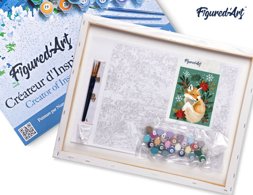 Malen nach Zahlen 40x50cm auf Keilrahmen gespannt Figured’Art Kleiner Weihnachts-Fuchs - Kidis Art